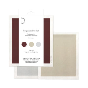 Compostable Eco Dishcloth Pack of 3 | Burgundy/Sand/Light by DESIGNSTUFF (compostable-eco-dishcloth-pack-of-3-burgundy-sand-light)