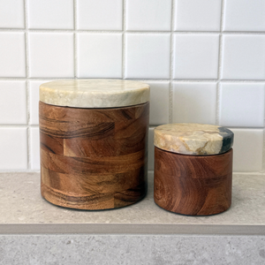 Lisanne 10.5cm Jar w/Lid | Acacia/Green Marble