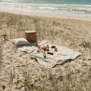 Gingham Linen Picnic Rug | Almond by Le Weekend (classic-gingham-linen-picnic-rug)