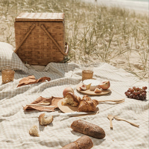 Gingham Linen Picnic Rug | Almond by Le Weekend (classic-gingham-linen-picnic-rug)