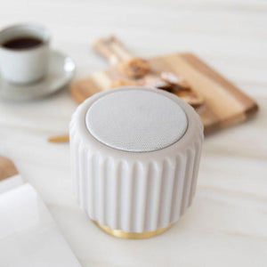 Dentelles Portable Speaker 12.5cm | Grey/Gold Base by ATELIER PIERRE (dentelles-grey-speaker-light-usb-recharge-gold-base-12-5-x-13-55cm)