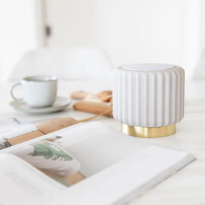 Dentelles Portable Speaker 12.5cm | Grey/Gold Base by ATELIER PIERRE (dentelles-grey-speaker-light-usb-recharge-gold-base-12-5-x-13-55cm)