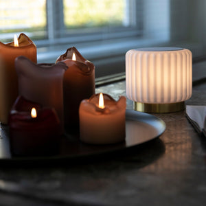 Dentelles Speaker + Light 12.5cm | White/Gold Base by ATELIER PIERRE (dentelles-white-speaker-light-usb-recharge-gold-base-12-5-x-13-55cm)