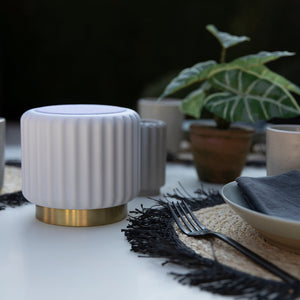 Dentelles Speaker + Light 12.5cm | White/Gold Base by ATELIER PIERRE (dentelles-white-speaker-light-usb-recharge-gold-base-12-5-x-13-55cm)