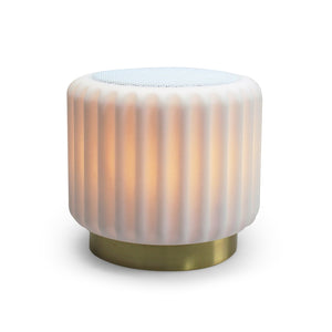 Dentelles Speaker + Light 12.5cm | White/Gold Base by ATELIER PIERRE (dentelles-white-speaker-light-usb-recharge-gold-base-12-5-x-13-55cm)