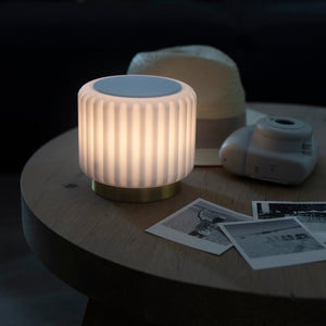 Dentelles Speaker + Light 12.5cm | White/Gold Base by ATELIER PIERRE (dentelles-white-speaker-light-usb-recharge-gold-base-12-5-x-13-55cm)