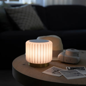 Dentelles Speaker + Light 12.5cm | White/Gold Base by ATELIER PIERRE (dentelles-white-speaker-light-usb-recharge-gold-base-12-5-x-13-55cm)