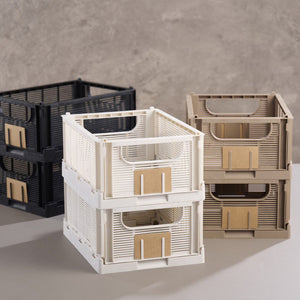 Linear Collapsible Crate | S | 25x16cm | Chalk White (Set of 2) by DESIGNSTUFF (linear-collapsible-crate-s-25x16cm-chalk-white-2pc)