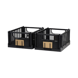 Linear Collapsible Crate | M | 33x25cm | Black (Set of 2) by DESIGNSTUFF (linear-collapsible-crate-m-33x25cm-black-set-of-2)