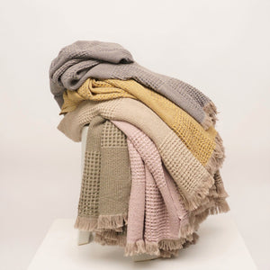 Duello Waffle Throw | Mustard by ANZA TEXTILE COMPANY (anza-duello-waffle-throw-mustard)