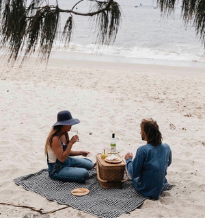 Gingham Linen Picnic Rug | Classic Black by Le Weekend (almond-gingham-linen-picnic-rug)