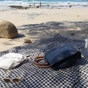 Gingham Linen Picnic Rug | Classic Black by Le Weekend (almond-gingham-linen-picnic-rug)