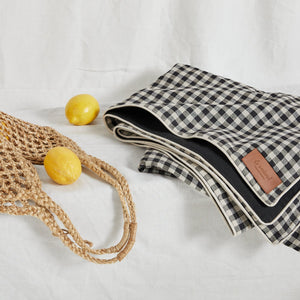 Gingham Linen Picnic Rug | Classic Black by Le Weekend (almond-gingham-linen-picnic-rug)