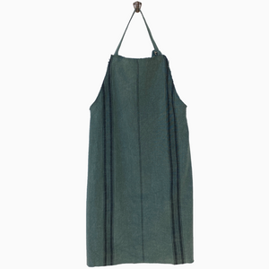 Striped Apron w/fringe | Ivy Green by MADAM STOLTZ (apron-linen-gingham-natural)