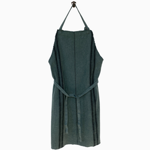 Striped Apron w/fringe | Ivy Green by MADAM STOLTZ (apron-linen-gingham-natural)