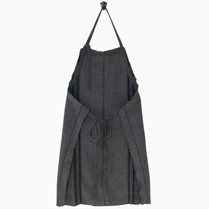 Striped Apron w/fringe | Dark Grey by MADAM STOLTZ (stonewashed-cotton-apron-w-stripes-fringe-grey-blk)