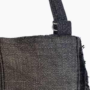 Striped Apron w/fringe | Dark Grey by MADAM STOLTZ (stonewashed-cotton-apron-w-stripes-fringe-grey-blk)