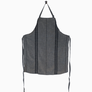 Striped Apron w/fringe | Dark Grey by MADAM STOLTZ (stonewashed-cotton-apron-w-stripes-fringe-grey-blk)