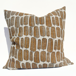 Enchanted Forest Finch Feather Linen Cushion | Deep Ochre by MACEY & MOORE (m-m-enchanted-forest-deep-orch)