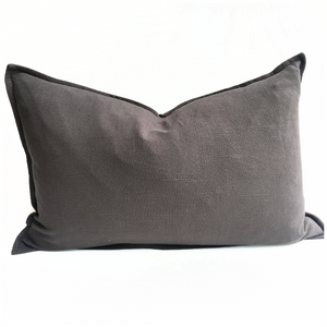 Oban Herringbone Linen Lumbar Cushion - Wood Charcoal by MACEY & MOORE (m-m-oban-hbone-wood-charcoal)