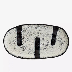 Oval Stoneware Platter 33cm | Stone/Ink by MADAM STOLTZ (copy-of-madam-stoltz-stoneware-candle-holder-27-5cm-off-white)