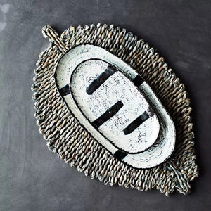 Oval Stoneware Platter 33cm | Stone/Ink by MADAM STOLTZ (copy-of-madam-stoltz-stoneware-candle-holder-27-5cm-off-white)