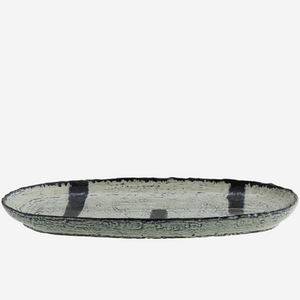 Oval Stoneware Platter 33cm | Stone/Ink by MADAM STOLTZ (copy-of-madam-stoltz-stoneware-candle-holder-27-5cm-off-white)