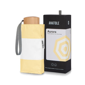 Anatole UPF 50+ Sun & Rain Micro Umbrella | AURORA/Linen Yellow Stripes