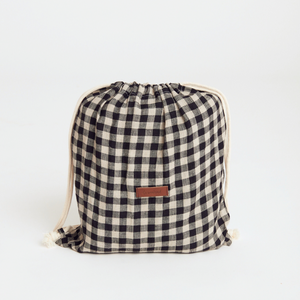 Gingham Linen Picnic Rug | Classic Black by Le Weekend (almond-gingham-linen-picnic-rug)