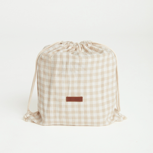 Gingham Linen Picnic Rug | Almond by Le Weekend (classic-gingham-linen-picnic-rug)