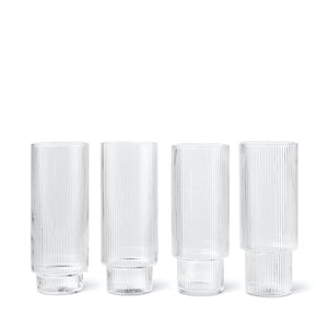Ripple Long Drink Glasses | Set of 4 | Clear by FERM LIVING (ripple-long-drink-glasses-set-of-4-clear)