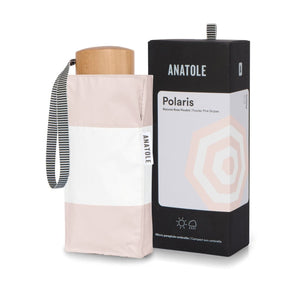 UPF 50+ Sun & Rain Micro Umbrella | POLARIS/Powder Pink Stripes by ANATOLE (micro-umbrella-uv-50-protection-sun-rain-powder-pink-stripes-polarisi)