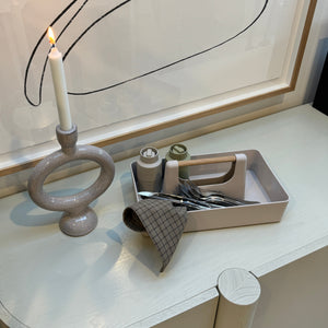 Stoneware Candle Holder 27.5cm | Greige by MADAM STOLTZ (copy-of-madam-stoltz-oval-stoneware-platter-33cm-grey-white-ink-blue)