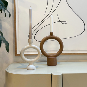 Stoneware Candle Holder 27.5cm- Off White by MADAM STOLTZ (madam-stoltz-stoneware-candle-holder-27-5cm-off-white)