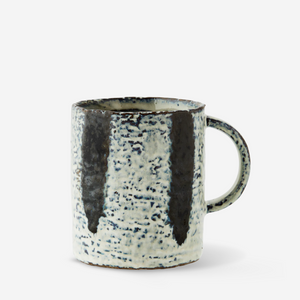 Stoneware Mug | Stone/Ink by MADAM STOLTZ (madam-stoltz-stoneware-mug-stone-white-ink-blue)