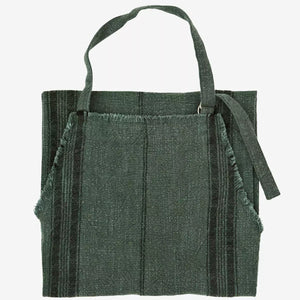 Striped Apron w/fringe | Ivy Green by MADAM STOLTZ (apron-linen-gingham-natural)