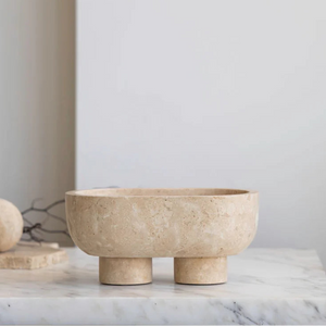 Cotheory The Muse Footed Oval Tray | Beige Travertine