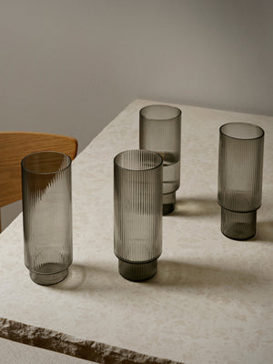 Ripple Long Drink Glasses Set of 4 | Smoked Grey by FERM LIVING (ripple-long-drink-glasses-set-of-4-clear-copy)
