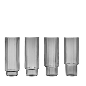 Ripple Long Drink Glasses Set of 4 | Smoked Grey by FERM LIVING