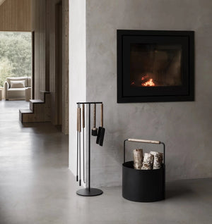ASHI Fireplace Tool Set (Standing) 5pcs - Oak by BLOMUS (blomus-ashi-fireplace-tool-set-5-standing-brown)