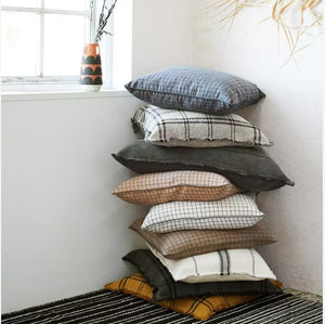 Checked Linen Cushion Cover | Dark Grey/Black by MADAM STOLTZ (madam-stoltz-checked-linen-cushion-cover-dark-grey-black)