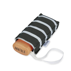 Micro Umbrella Marinières | Charles/ Khaki-Ivory by ANATOLE (anatole-folding-umbrella-charles-ivory-stripes-on-khaki-background)