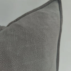 Oban Herringbone Linen Lumbar Cushion - Wood Charcoal by MACEY & MOORE (m-m-oban-hbone-wood-charcoal)