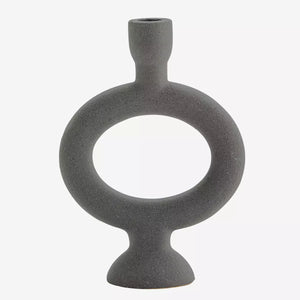 Stoneware Candle Holder 24cm | Matte Anthracite by MADAM STOLTZ (madam-stoltz-stoneware-candle-holder-24cm-matte-anthracite)