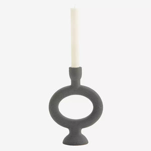 Stoneware Candle Holder 24cm | Matte Anthracite by MADAM STOLTZ (madam-stoltz-stoneware-candle-holder-24cm-matte-anthracite)