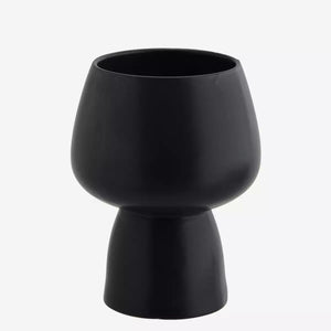 Stoneware Flower Pot L- Black by MADAM STOLTZ (madam-stoltz-stoneware-flower-pot-l-black)