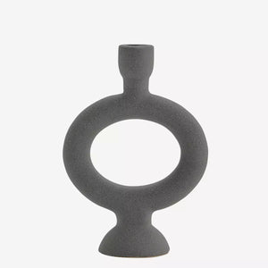 Stoneware Candle Holder 20.5cm | Matte Anthracite by MADAM STOLTZ (madam-stoltz-stoneware-candle-holder-20-5cm-matte-anthracite)