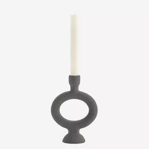 Stoneware Candle Holder 20.5cm | Matte Anthracite by MADAM STOLTZ (madam-stoltz-stoneware-candle-holder-20-5cm-matte-anthracite)
