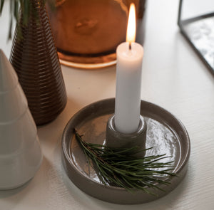 Ceramic Candle Holder - Dark Linen by IB LAURSEN (ib-laursen-candle-holder-f-dinner-candle-dark-grey)