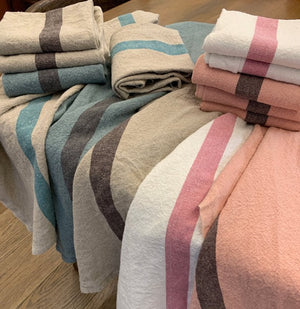 DOUDOU Tea Towel | Linen/Rose by CHARVET EDITIONS (charvet-editions-tea-towel-doudou-natural-stripe-rose)